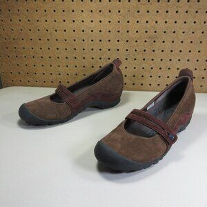 Merrell womens Cherry an Oak Plaza Bandeau wedge suede mary janes 8 M EUC
